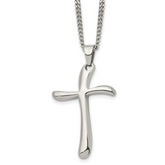 Chisel Stainless Steel Polished Wavy Cross Pendant on a 22 inch Curb Chain Necklace